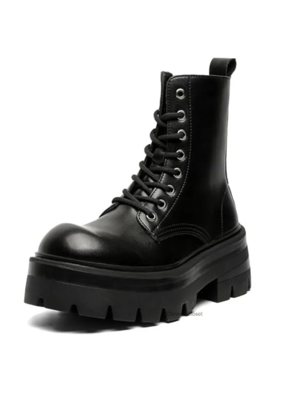 Men's Leather Lace-up Platform Combat Boots Chunky Heel Lug Sole Ankle Booties